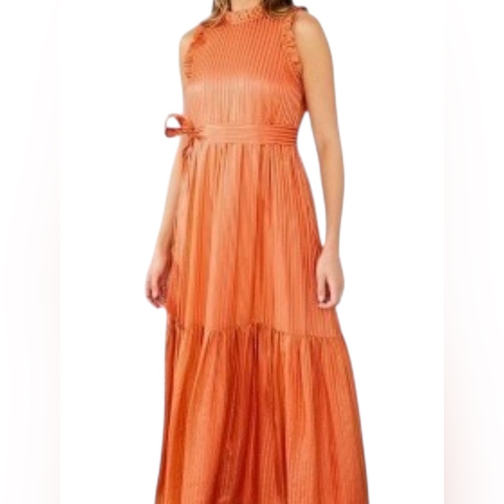 Marie Oliver Alice Silk Metallic Stripe Sleeveless High Neck  Maxi Dress